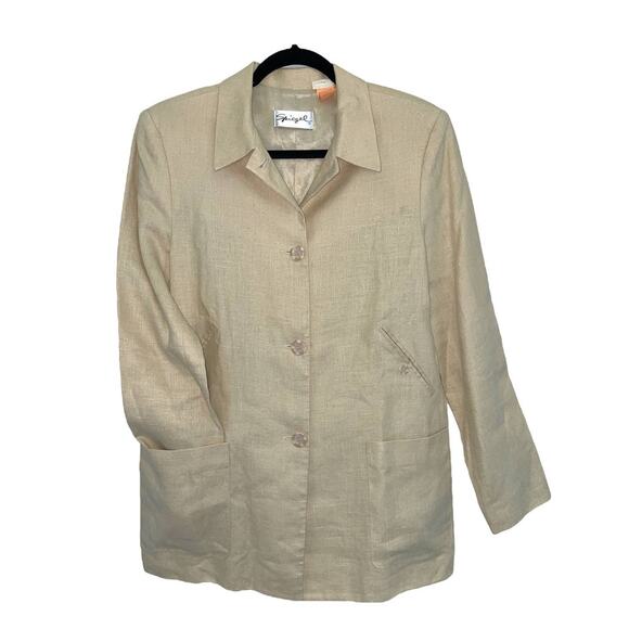 Spiegel Vintage 100% Linen Tan Blazer Coat Size Medium - Picture 2 of 6